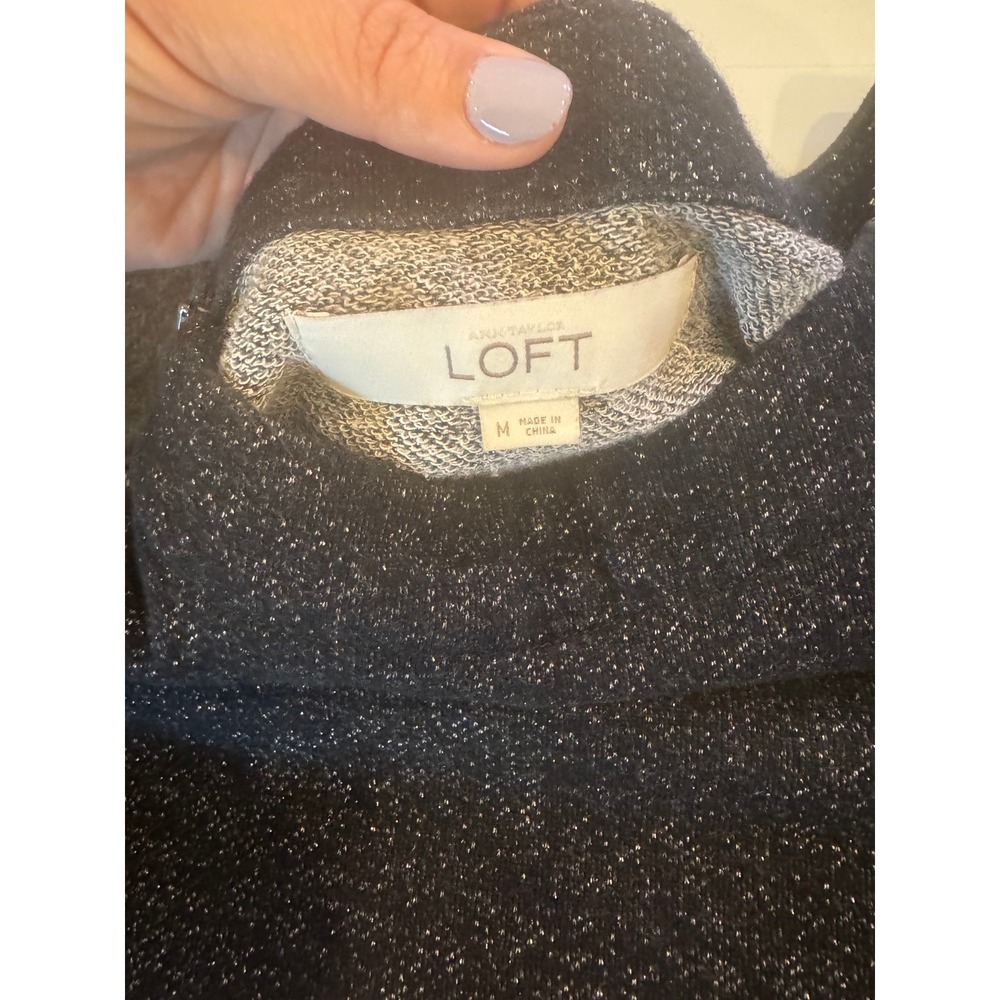 Ann Taylor LOFT Metallic Shimmer Zip Accent Raglan Top Gray Women Medium - Picture 6 of 7